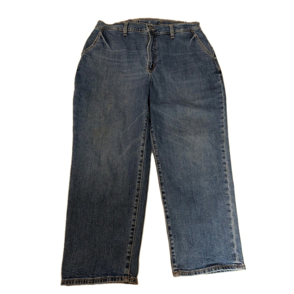 Old Navy Workwear Curvy Sky-Hi Straight Jeans Blue 16 Petite High Rise Carpenter